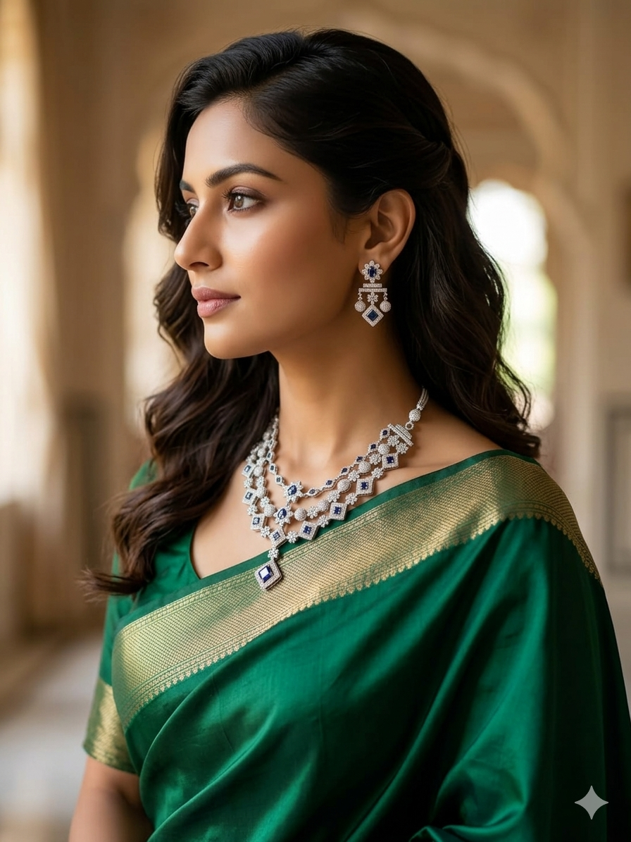 Sapphire Geo-Floral Cascade Set